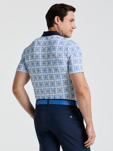Men's Cocktail Windowpane Print Golf Polo