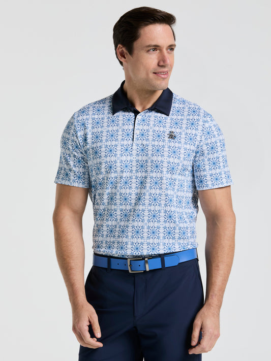 Men's Cocktail Windowpane Print Golf Polo