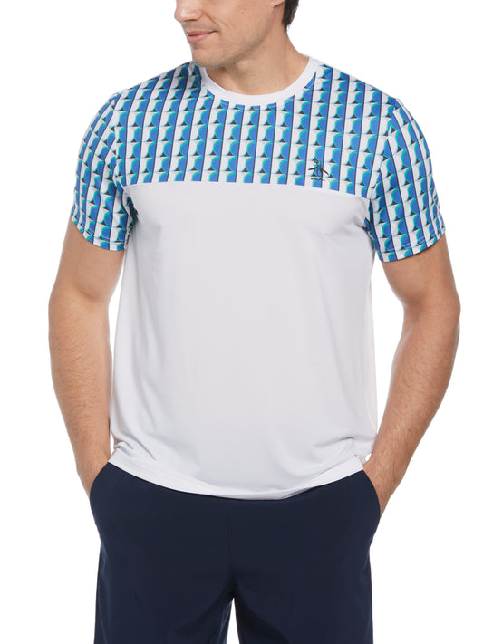 Geo Print Performance Short Sleeve Tennis T-Shirt (Bright White) 