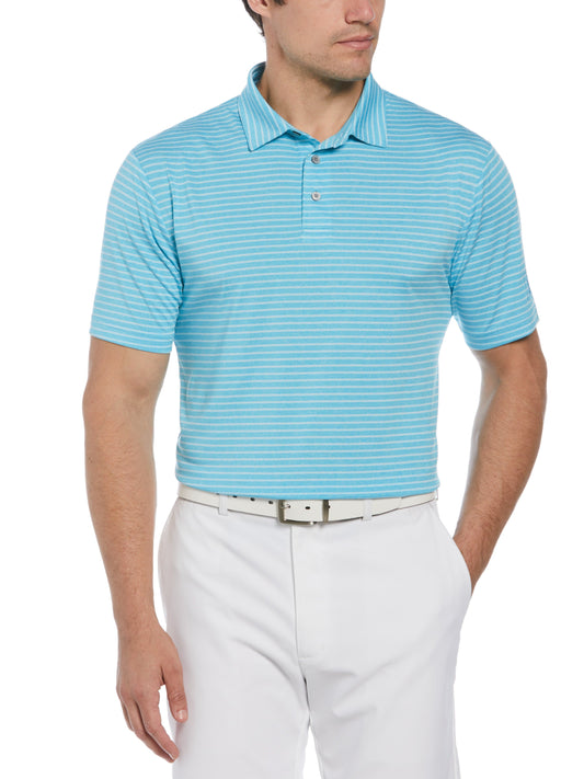Heather Feeder Stripe Golf Polo (Cyan Heather) 