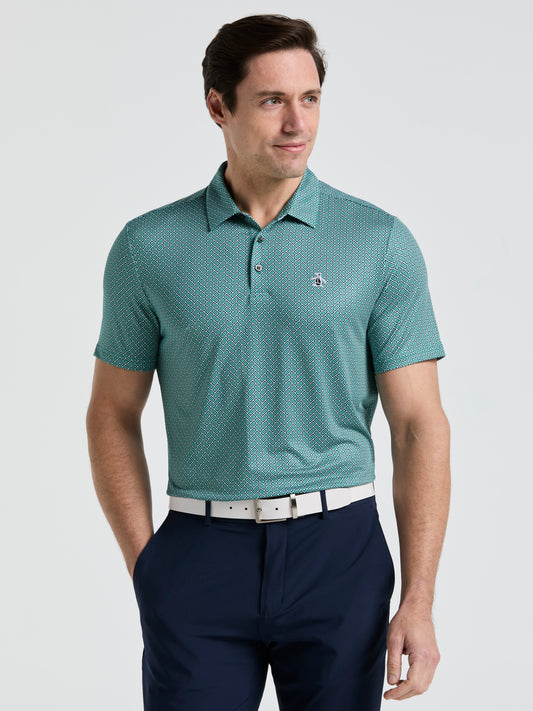 Heritage Herringbone All Over Print Golf Polo Shirt (Galapagos Green) 