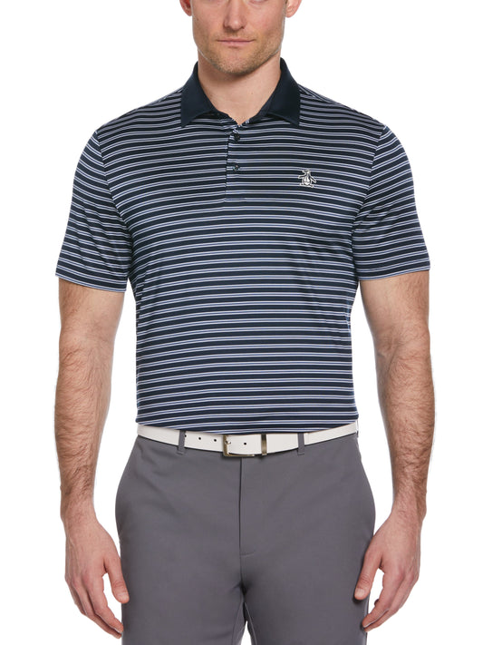 Heritage Stripe Solid Collar Short Sleeve Polo Shirt (Black Iris) 