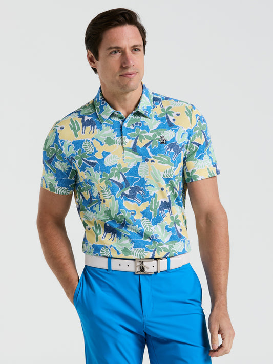 Ibiza Print Golf Polo (Bright White) 