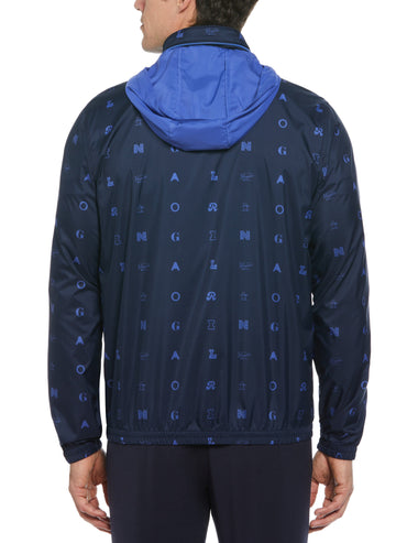 Men's Logo Print Wind Jacket with Hidden Hood