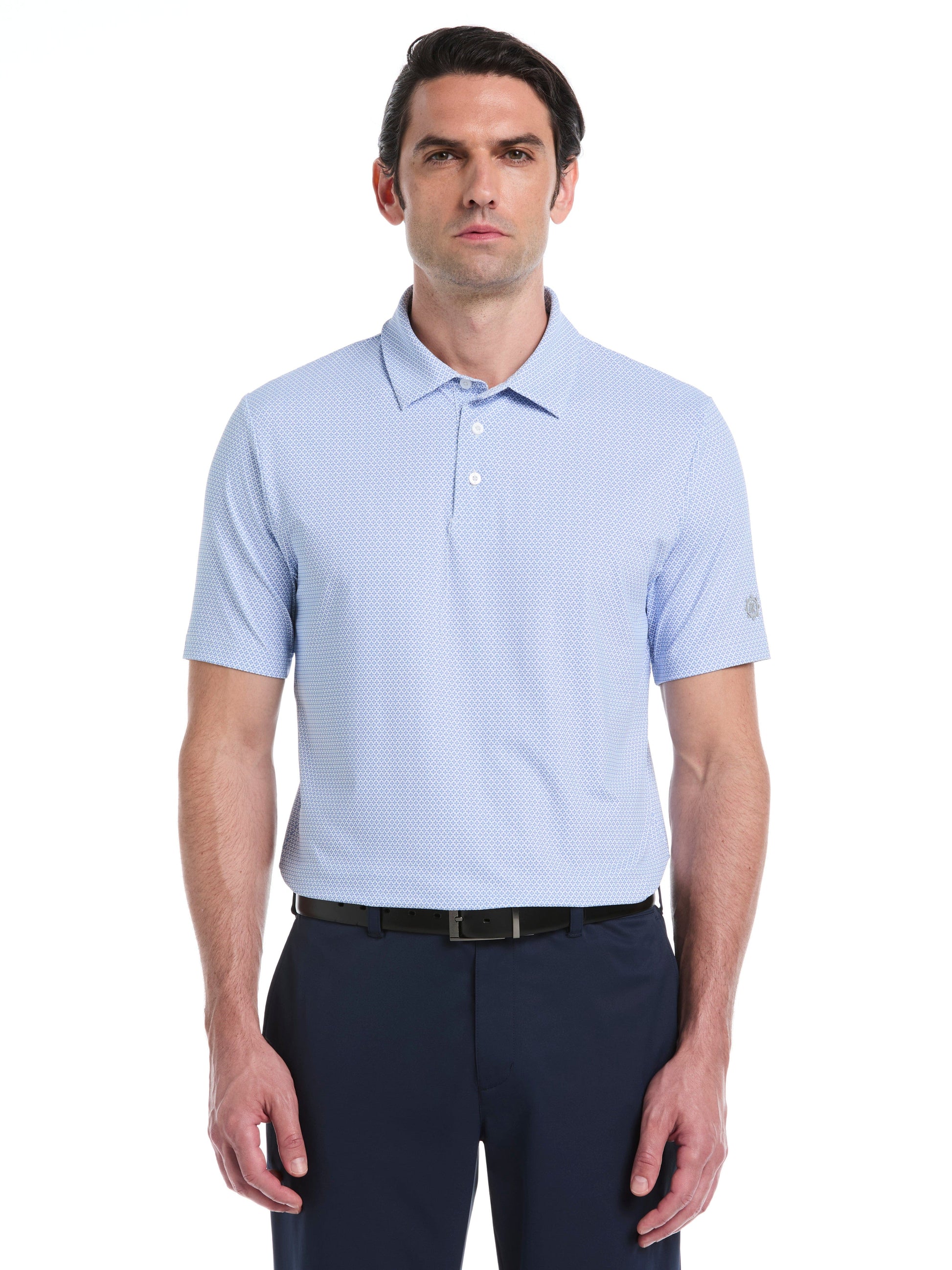 Micro Geometric Print Golf Polo (Bright White) 