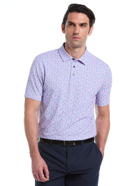 Mini Floral Print Golf Polo (Cornflower Blue) 