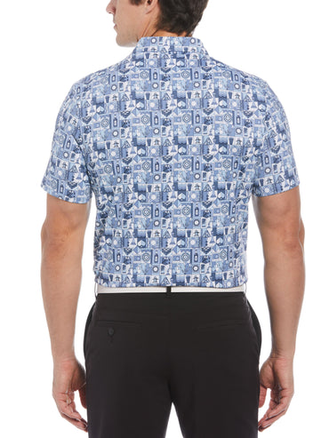 Men's Novelty Grid Print Short Sleeve Golf Polo Shirt