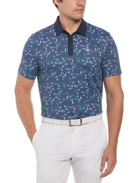 Pete on the Course Print Short Sleeve Golf Polo Shirt (Black Iris) 