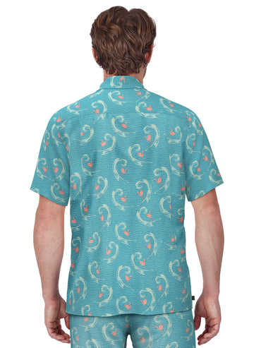Men's Seersucker Flamingo Print Golf Polo