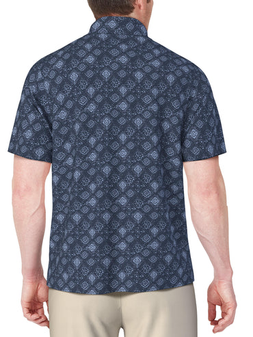 Men's Short Sleeve Textured Medallion Printed Polo