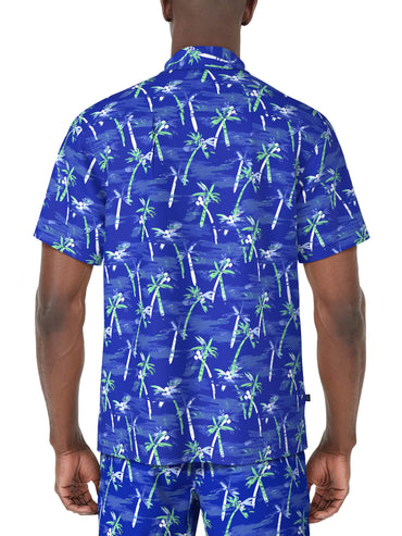 Men's Short Sleeve Watercolor Palm Trees Printed Shirt