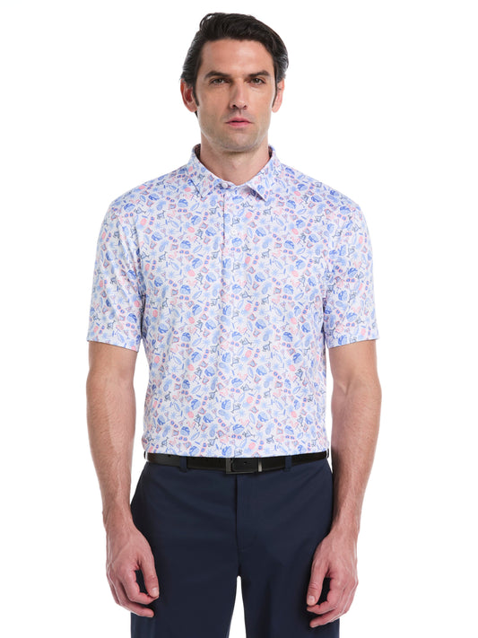 Springtime Print Golf Polo (Bright White) 