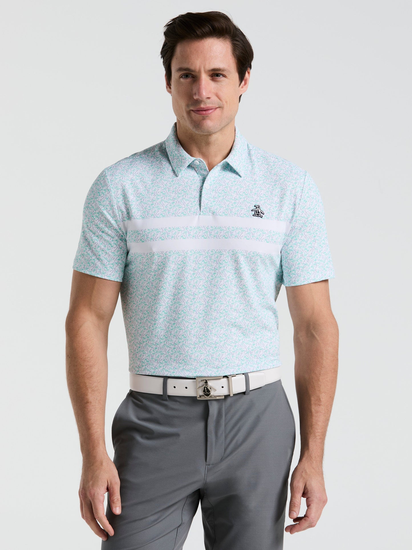 Stripe Print Golf Polo (Bright White) 