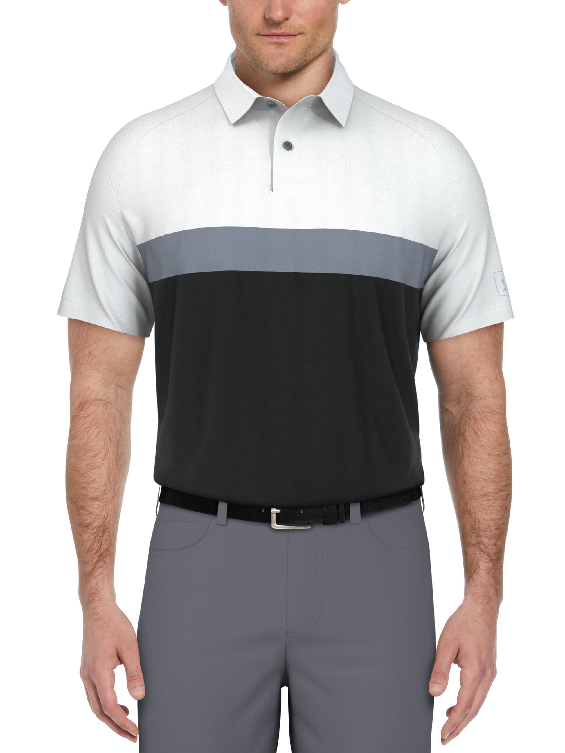 Textured Color Block Golf Polo (Bright White) 