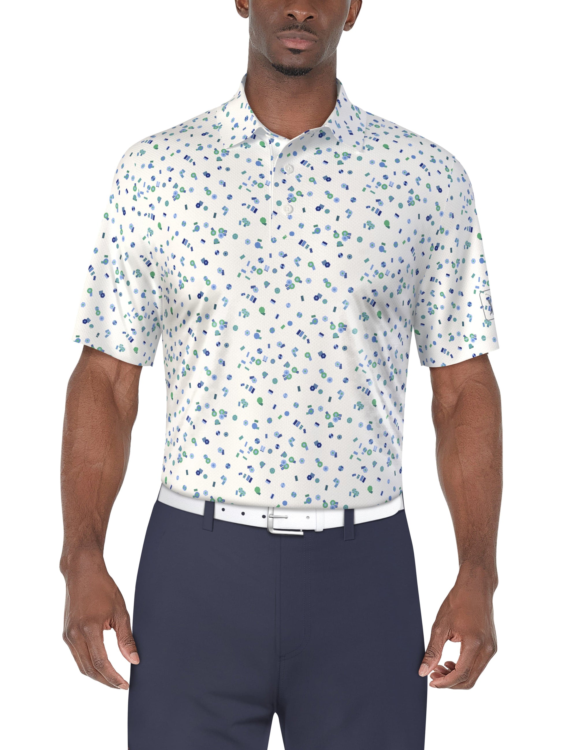 Umbrella Geo Print Golf Polo (Bright White) 