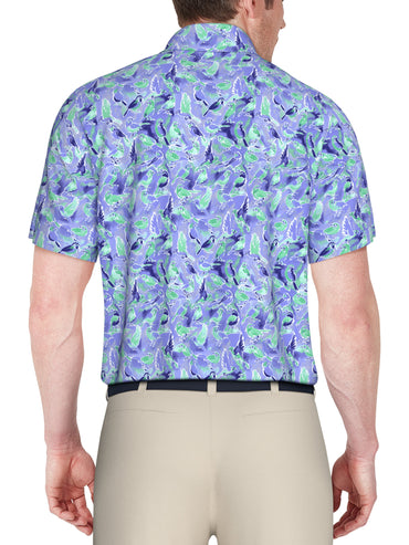 Men's Watercolor Birdie Print Golf Polo