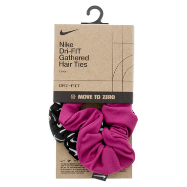 Unisex Gathered Reflective Graphic Hair Ties 2 Pack Hot Fuchsia and Black Other Accessories NIKE