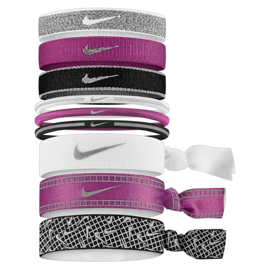 Unisex Mixed Hairbands Reflective Graphic 9 Pack White and Hot Fuchsia Other Accessories NIKE White ONE_SIZE