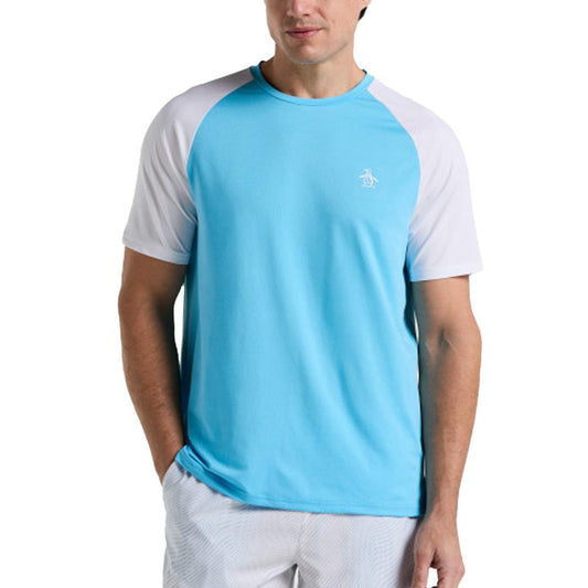Men`s Blocked Performance Tennis Tee Blue Grotto PENGUIN S