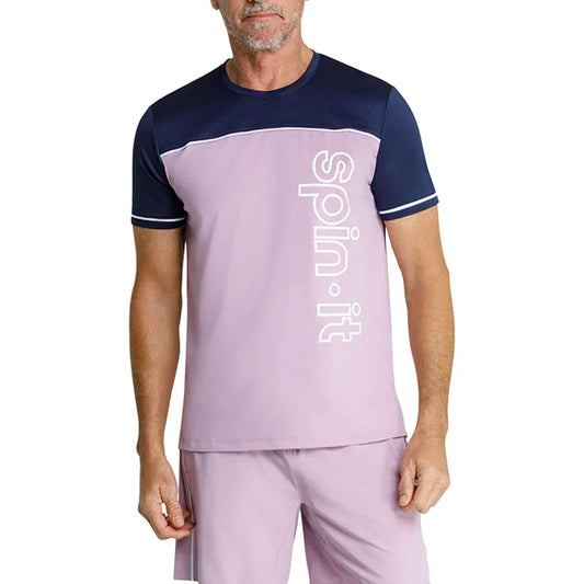 Men`s Lionel Short Sleeve Pickleball Tee Lavender Mist and Chalk SPIN-IT S