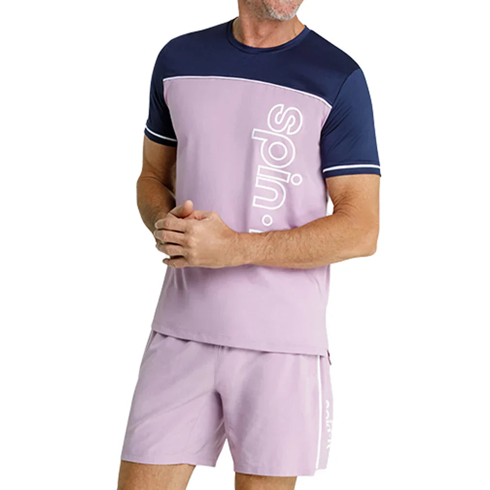 Men`s Lionel Short Sleeve Pickleball Tee Lavender Mist and Chalk SPIN-IT
