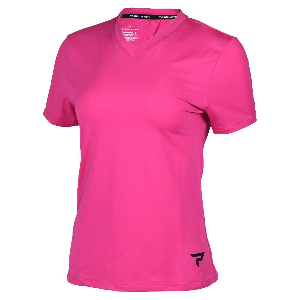 Womens Short Sleeve Performance Tennis Top Fuchsia and Sleet Womens Apparel PADDLETEK S