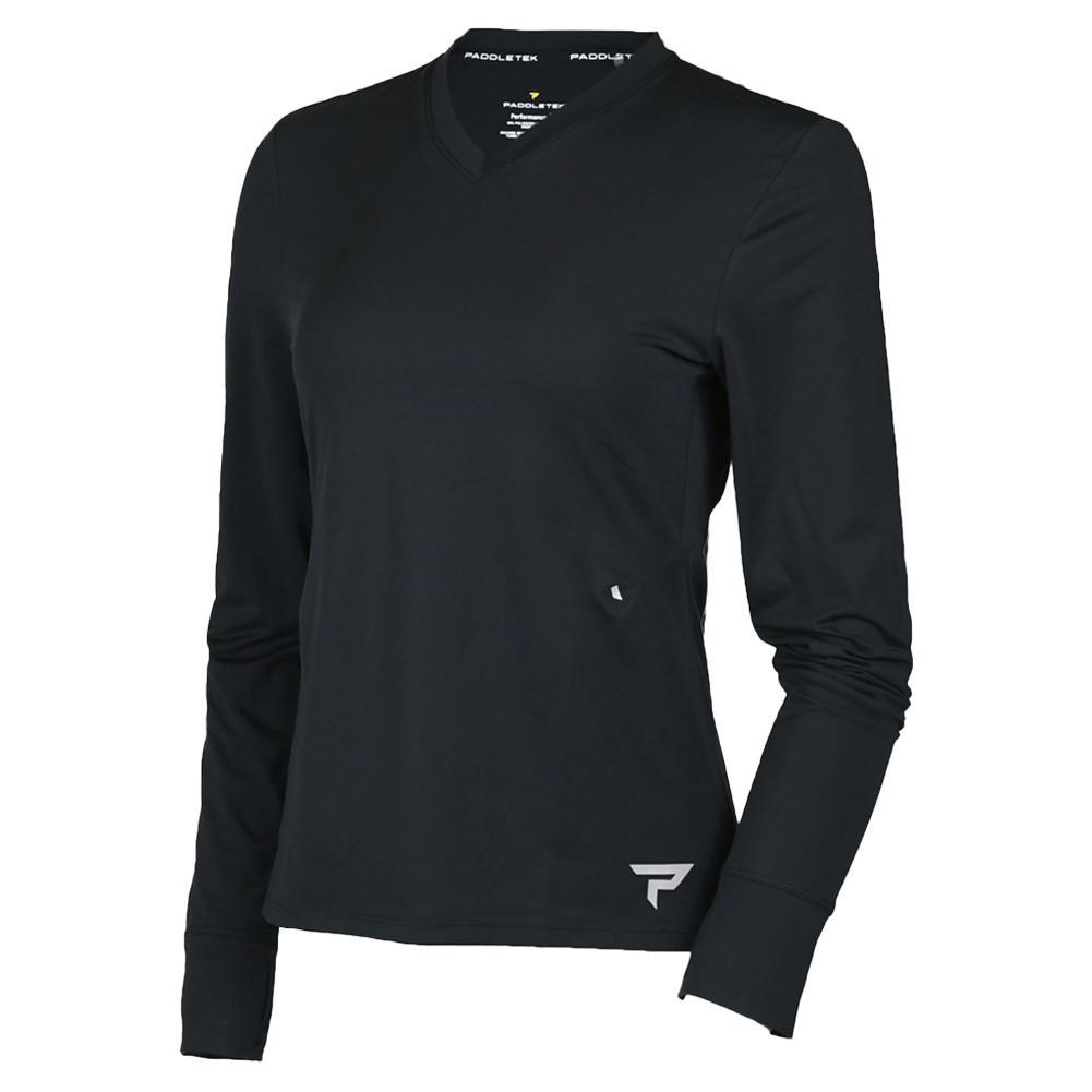 Womens Long Sleeve Performance Tennis Top Black Womens Apparel PADDLETEK XL