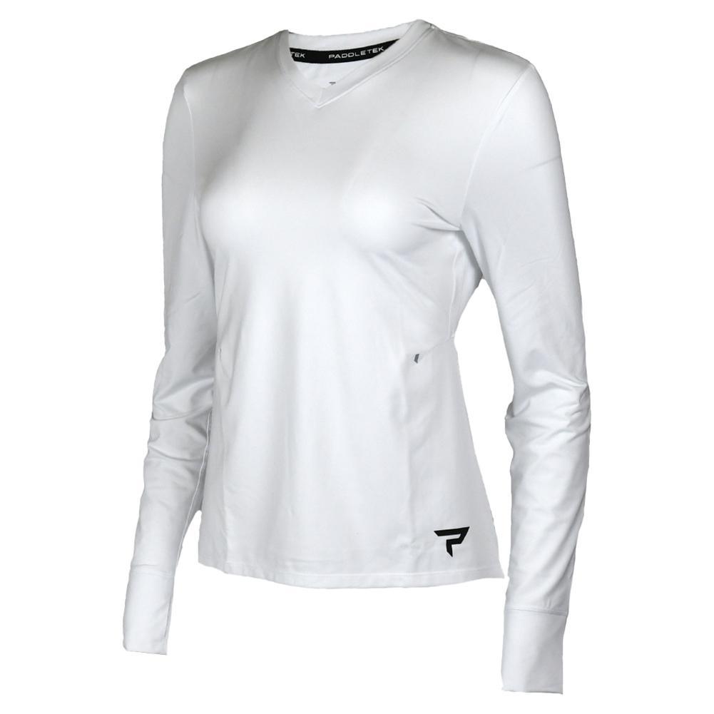Womens Long Sleeve Performance Tennis Top White and Black Womens Apparel PADDLETEK XL