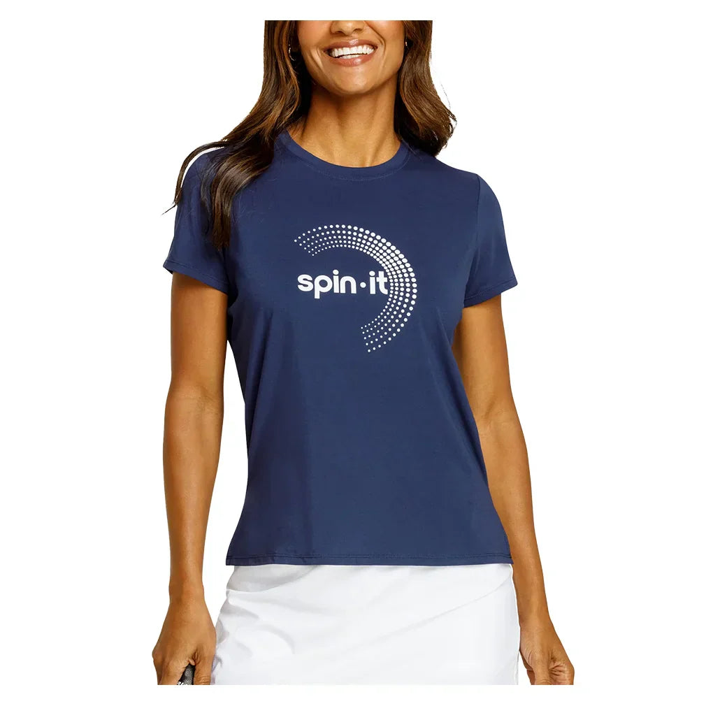 Women`s Bijou Boxy Short Sleeve Pickleball Top SPIN-IT XS NSC8_NAVY_BLUE