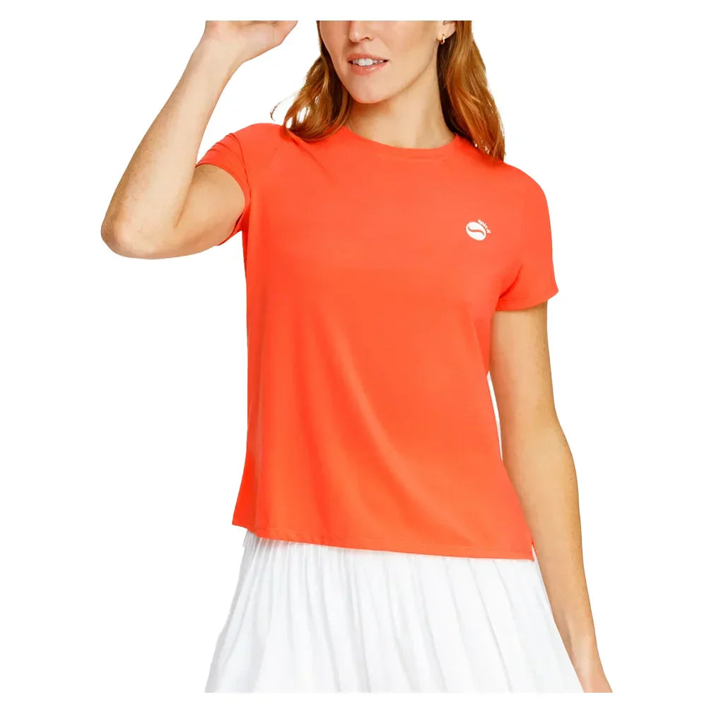 Women`s Bijou Boxy Short Sleeve Pickleball Top SPIN-IT XS HSW9_HOT_CORAL