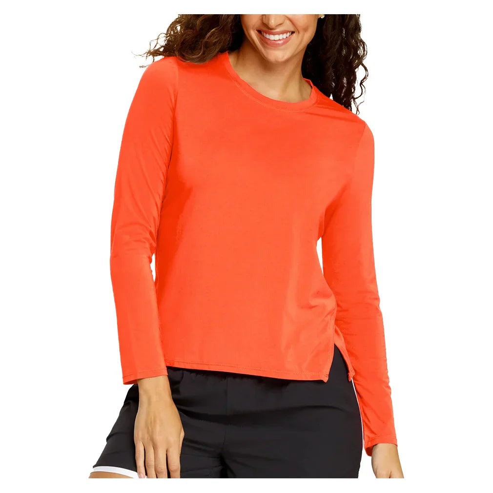 Women`s Friday Long Sleeve Pickleball Top SPIN-IT XS 3229_HOT_CORAL