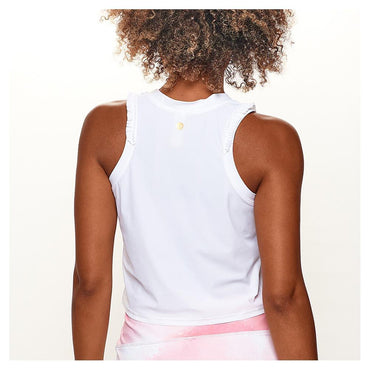 Women`s Ruffle Crop Tennis Tank White WOMENS APPAREL BOBBE M