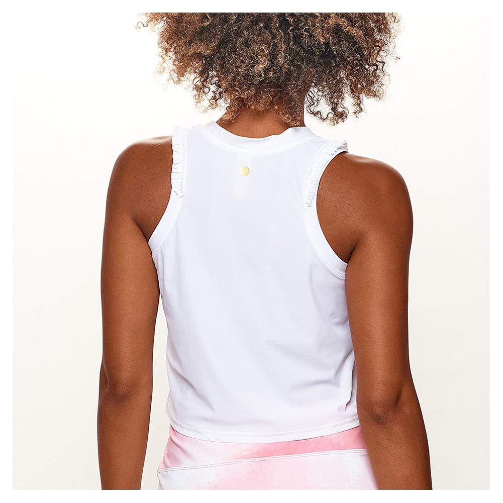 Women`s Ruffle Crop Tennis Tank White WOMENS APPAREL BOBBE M