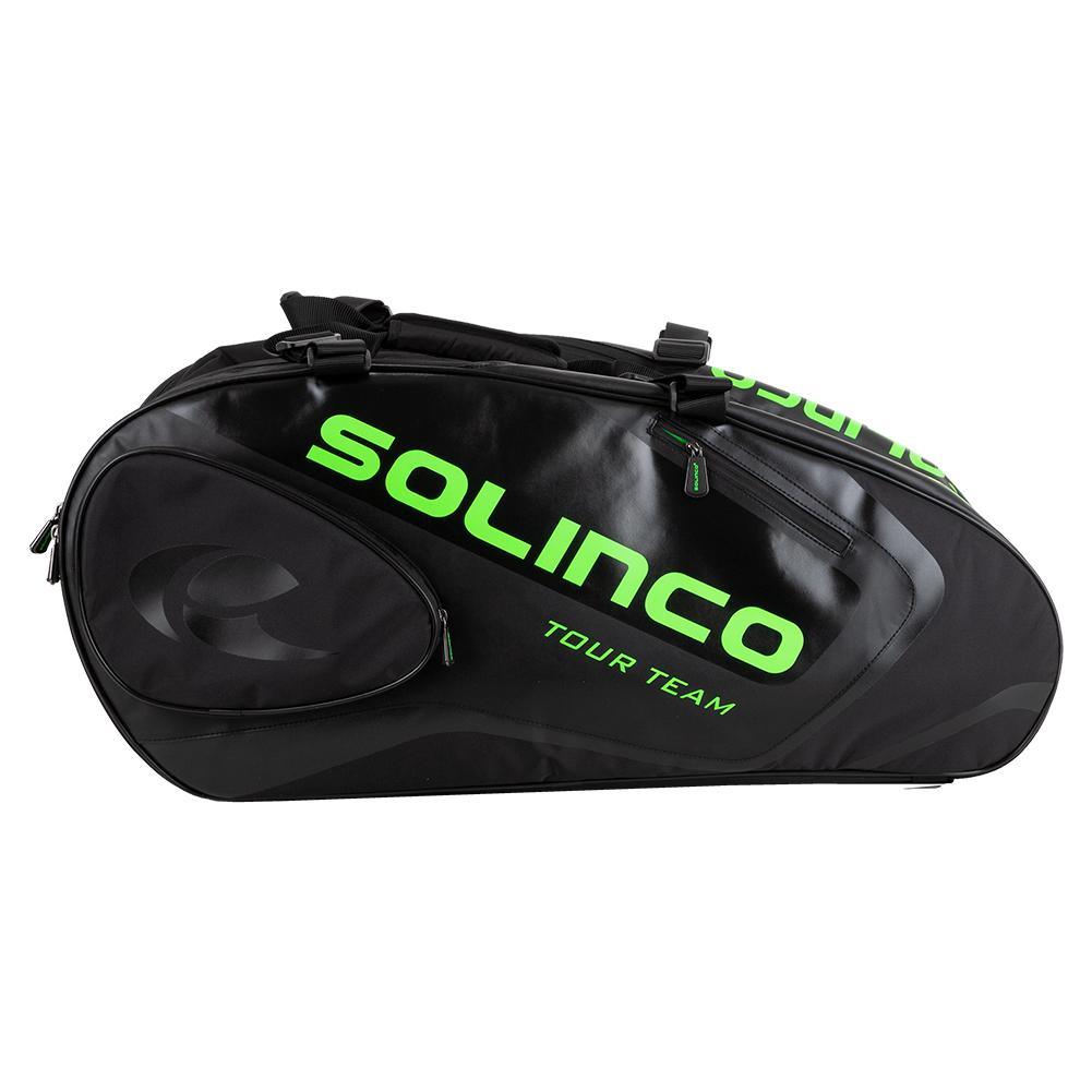 15-Pack Tour Team Tennis Racquet Bag Black and Neon Green Tournament Gear SOLINCO