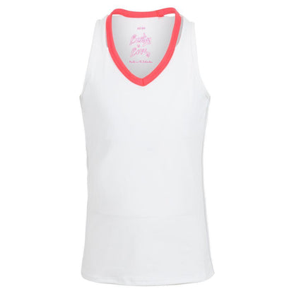 Girls' V-Neck Cutout Tennis Tank White and Coral Crush Girls Apparel LUCKY IN LOVE