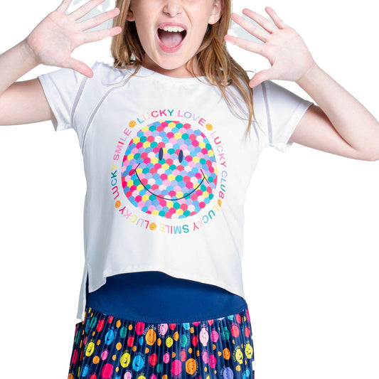 Girls` Lucky Me Short Sleeve Tennis Top Multicolor LUCKY IN LOVE 2XS Multicolored