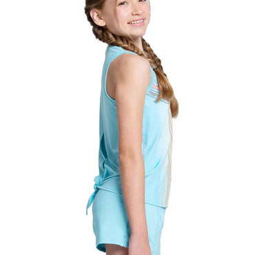 Girls` Lucky Club Tie Back Tennis Tank Cool Blue LUCKY IN LOVE