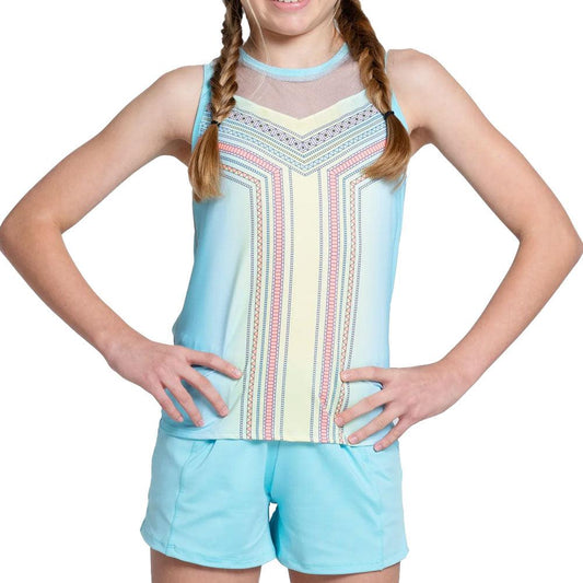 Girls` Lucky Club Tie Back Tennis Tank Cool Blue LUCKY IN LOVE 2XS Blue