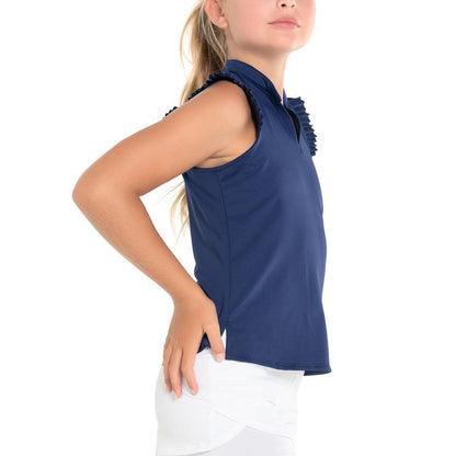 Girl's Pleat Me Up Tennis Tank Navy Girls Apparel LUCKY IN LOVE