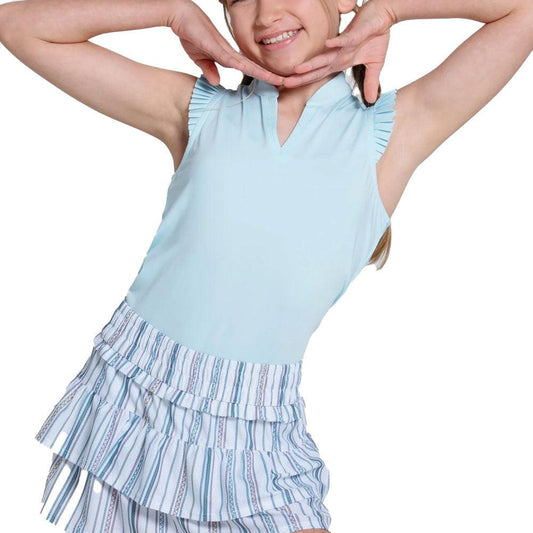 Girls` Pleat Me Up Tennis Tank Wave LUCKY IN LOVE 2XS Blue