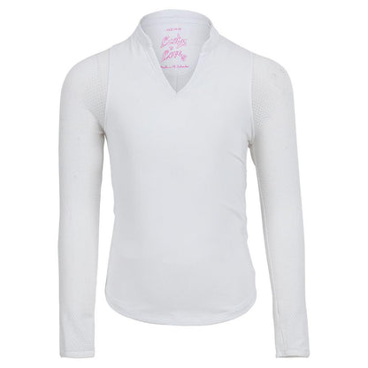 Girls' Mandarin Collar Long Sleeve Tennis Top White Outerwear LUCKY IN LOVE