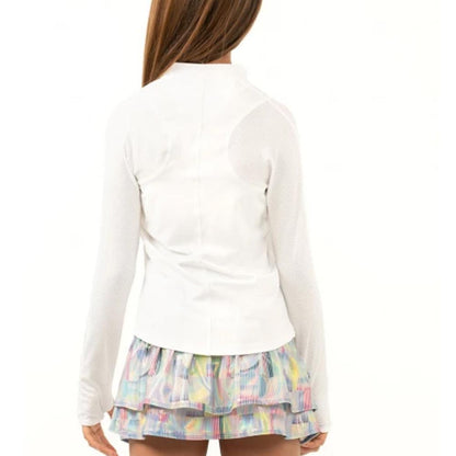 Girls' Mandarin Collar Long Sleeve Tennis Top White Outerwear LUCKY IN LOVE