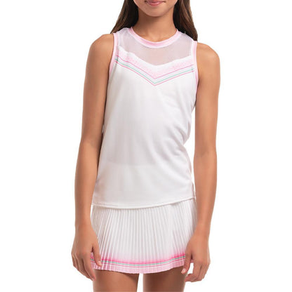 Girl's Retro Deco Tie Back Tennis Tank White Girls Apparel LUCKY IN LOVE M