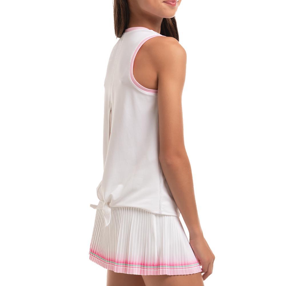 Girl's Retro Deco Tie Back Tennis Tank White Girls Apparel LUCKY IN LOVE XS
