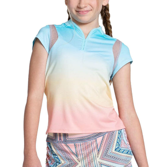 Girls` Lucky Club Short Sleeve Tennis Top Cool Blue LUCKY IN LOVE 2XS Blue