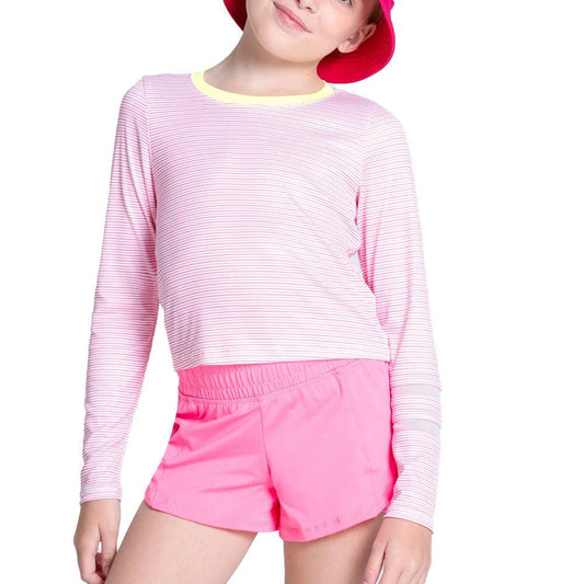 Girls` Victory Steak Long Sleeve Tennis Top Pink LUCKY IN LOVE XS Pink