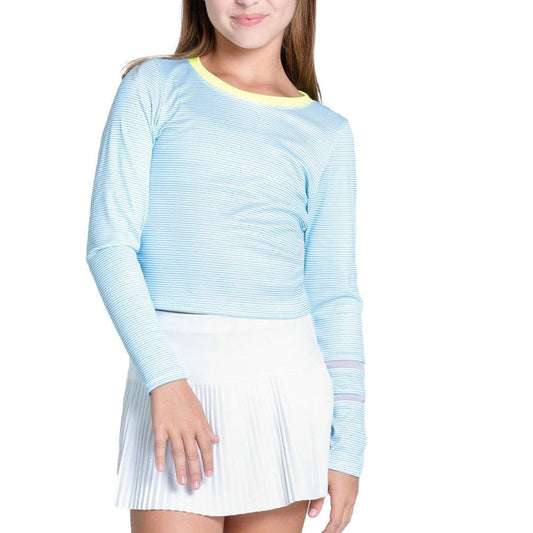 Girls` Victory Steak Long Sleeve Tennis Top Ocean LUCKY IN LOVE L Blue