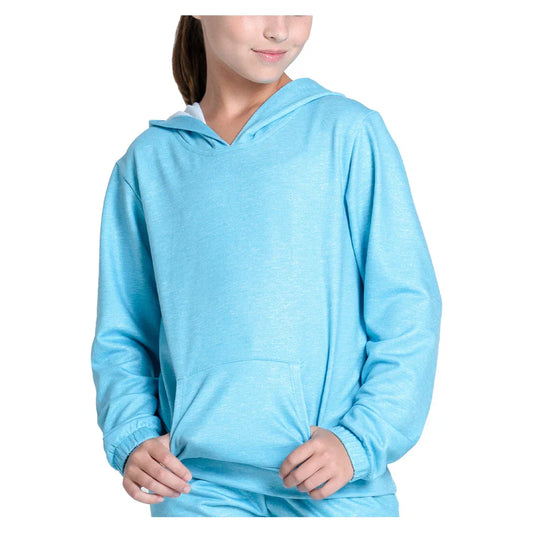 Girls` Heather Tennis Hoodie LUCKY IN LOVE 2XS 57A410_OCEAN