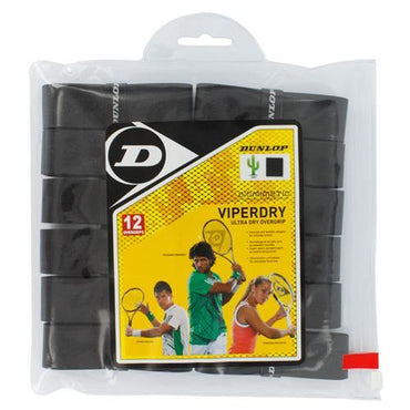 Viperdry Black 12 Pack Ultra Dry Tennis Overgrip Grips DUNLOP