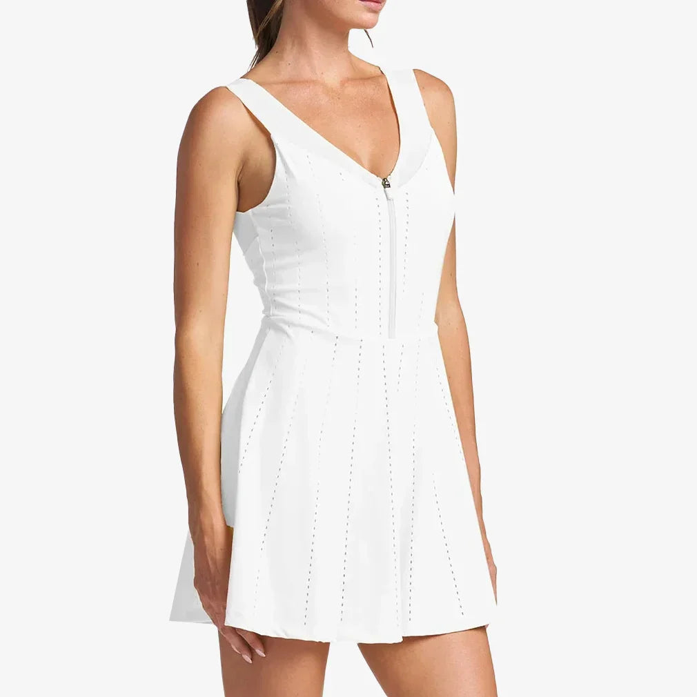 Women`s Endure Perforated Zip Tennis Dress White THRIVE SOCIETE